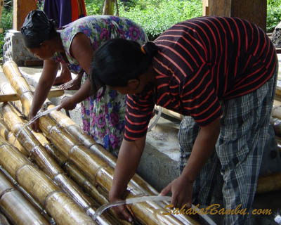 bambu dibersihkan sebelum diawetkan